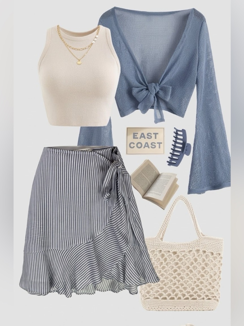 Abercrombie & Fitch Blue and White Striped Ruffle Wrap Mini Skirt Small